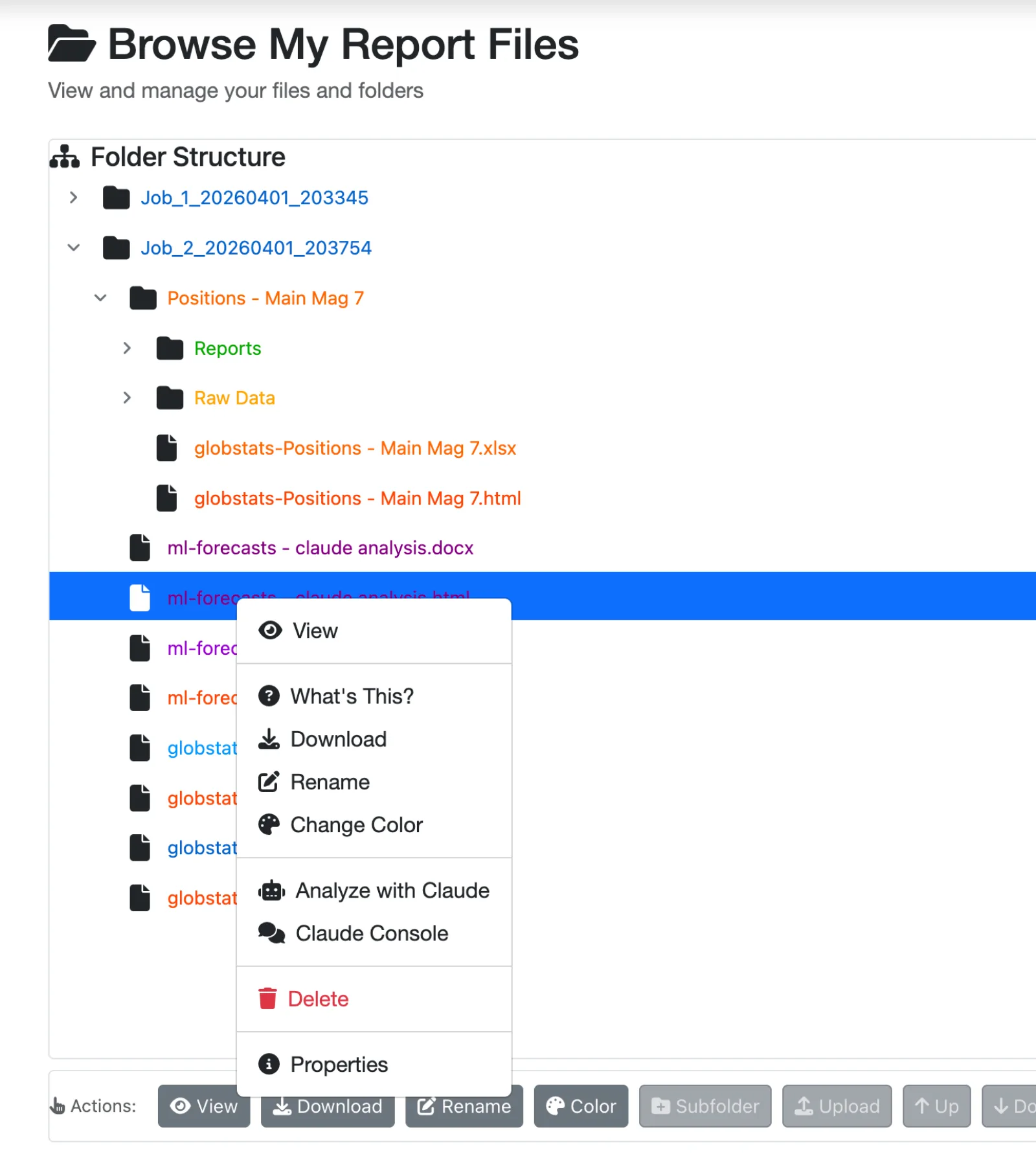 Claude AI File Analysis — Right-click to analyze any report file